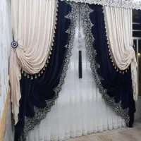 پرده کرم قهو ای با چوب پرده وکتیبه