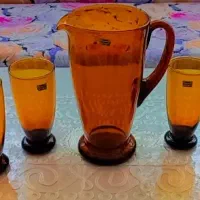 پارچ ولیوان قدیمی اندونزی کهربایی زیبا وآنتیک