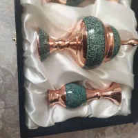 ست شکلات خوری و گلدان فیروزه و مس اصفهان