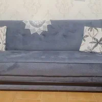 مبل راحتی ال شکل تخت خواب شو چوب و فلز