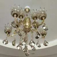 پنچ شاخه ده شعله ریختگری شده اصل برنجی با لاله|لوستر و چراغ آویز|قزوین, |دیوار