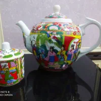 قوری و قندان چینی گل مرغی اصل