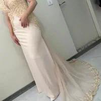 لباس مجلسی دانتل کار شده دنباله دار سایز ۳۸ـ۴۰