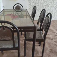 میز نهار خوری،فلزیوشیشه ای ۶نفره،درحدنووتمیز