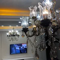 لوستر برنجی ۱۲ شعله|لوستر و چراغ آویز|رودهن, |دیوار