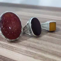 سه تا انگشتر عقیق خطی