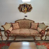 مبل استیل ۷ نفره با میز جلو مبلی عسلی