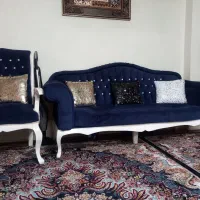 مبل ۵نفره آبی یه دونه میز عسلی بزرگ دوتا کوچک|مبلمان خانگی و میز عسلی|تهران, آبشار|دیوار