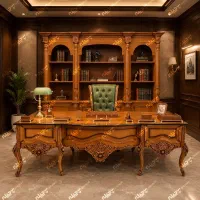 میز مدیریت کتابخونه مبلمان اداری  سبز زیتونی