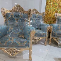 مبلمان تمام چوب سلطنتی هفت نفره رنگ ورق طلا