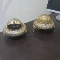 خاویار خوری برنجی شبه نقره.طرح قلم برجسته