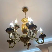 لوستر ۵ شاخه برنجی(۲تا)به همراه دیوار کوب(۳تا)|لوستر و چراغ آویز|تهران, کوثر|دیوار