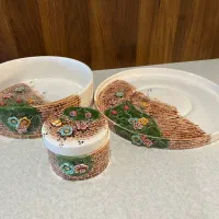 ست ظروف سرامیکی دست ساز گل برجسته