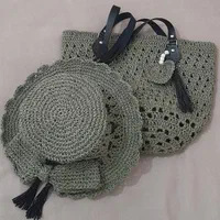 ست کلاه و کیف حصیری