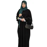 مانتو عبایی پرند اشرفی مشکی (تنوع پارچه) کد 1402