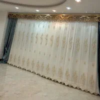 پرده پذیرایی حریر گلبرجسته ترک و پنل مخمل ترک|پرده، رانر، رومیزی|تهران, مجیدآباد|دیوار
