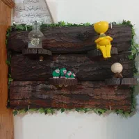 شلف دیواری و لوستر چوبی دو عدد