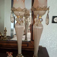 یک جفت شمعدان کریستال وارداتی با لاله های سنگی