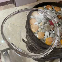 دوعدد میوه خوری کریستال شیشه ای و یک عدد دیس سفال