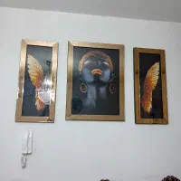 تابلو سه تیکه قاب اینه ای ساعت رزین سبز