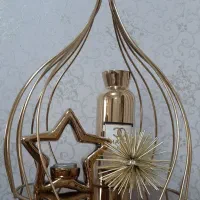 ست دکوری نیم قفس و جاشمعی ستاره و گلدون شنل طلایی