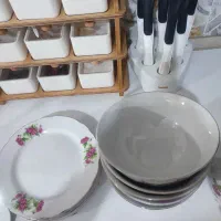 کاسه آبگوشت وبرنج خوری چینی قدیمی گل سرخ