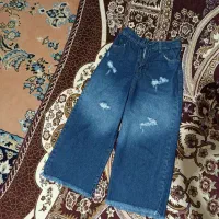 شلوار فول واید لگ ریش دار سرمه ای