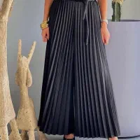 شلوار پلیسه ساتن رنگ سورمه ای