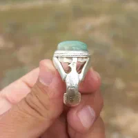 انگشتر نقره عتیقه ، عقیق سبز باباقوری کمیاب