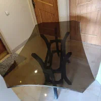 باسلام میز ناهارخوری ۶نفره شیشه ای پایه چوب
