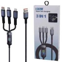 کابل ۳ کاره سوپر فست شارژ ۱۰۰ وات