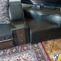 مبل راحتی چوب و چرم بسیار شیک