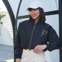 بامبر زنانه طرح تدی قهوه ای و گلدوزی 3 قلب مشکی