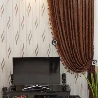 فروش پرده حریر با یالان قهوه ای زیبا|پرده، رانر، رومیزی|شاهرود, |دیوار