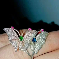 انگشتر پروانه بی نظیر نقره قدیمی با سنگ جواهر