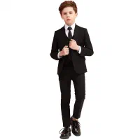 کت و شلوار بچگانه و نوجوان سه تیکه مشکی(آقایمد)