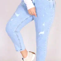 شلوار مام فیت جین آبی روشن