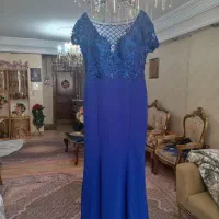 پیراهن مجلسی آبی کاربنی کارشده سایز 40