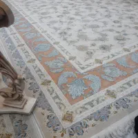 جفت فرش ۹متری کرم گل برجسته