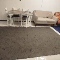 فرش شگی طوسی و ابی و گلدار قدیمی