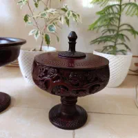 پنج تیکه پذیرایی  چوبی منبت کاری زیبا|ظروف سرو و پذیرایی|صحنه, |دیوار