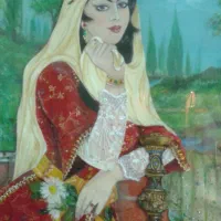 نقاشی تلفیقی کولاژپارچه مو  ورنگ روغن .