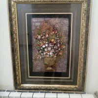 تابلو شیک نفیس مس گل و گلدان قاب چوبی نو