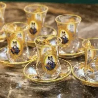 استکان و نعلبکی شاه عباسی لب طلایی یک دست