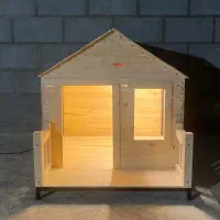 کلبه چوبی لانه سگ و گربه با چهارچوب آهن