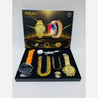 پک کامل ست ساعت هوشمند مردانه طلایی