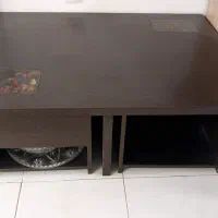 میز عسلی مربع چوب ام دی اف دو میز و دو کشو دارد