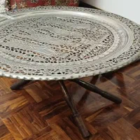 سینی مسی قلمکاری پایه چوبی|کلکسیون اشیاء عتیقه|تهران, دروس|دیوار