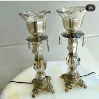 شمعدان چراغی جفتی بلند پایه برنز اصل