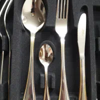 سرویس قاشق چنگال ۶ نفره ونیز دور طلایی ناب استیل